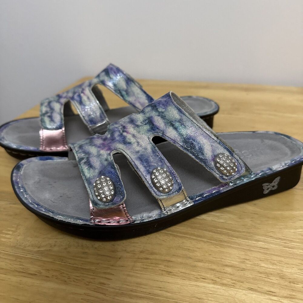 ALEGRIA Triple Leather Strap Venice Sandals Impressionista Women Sz 8.5 39 - Picture 2 of 10